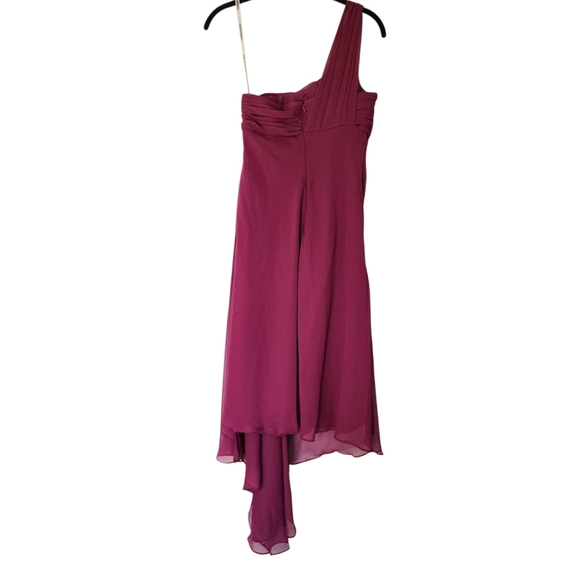 DAVIDS BRIDAL Magenta One shoulder chiffon gown, size 2 - Picture 4 of 7